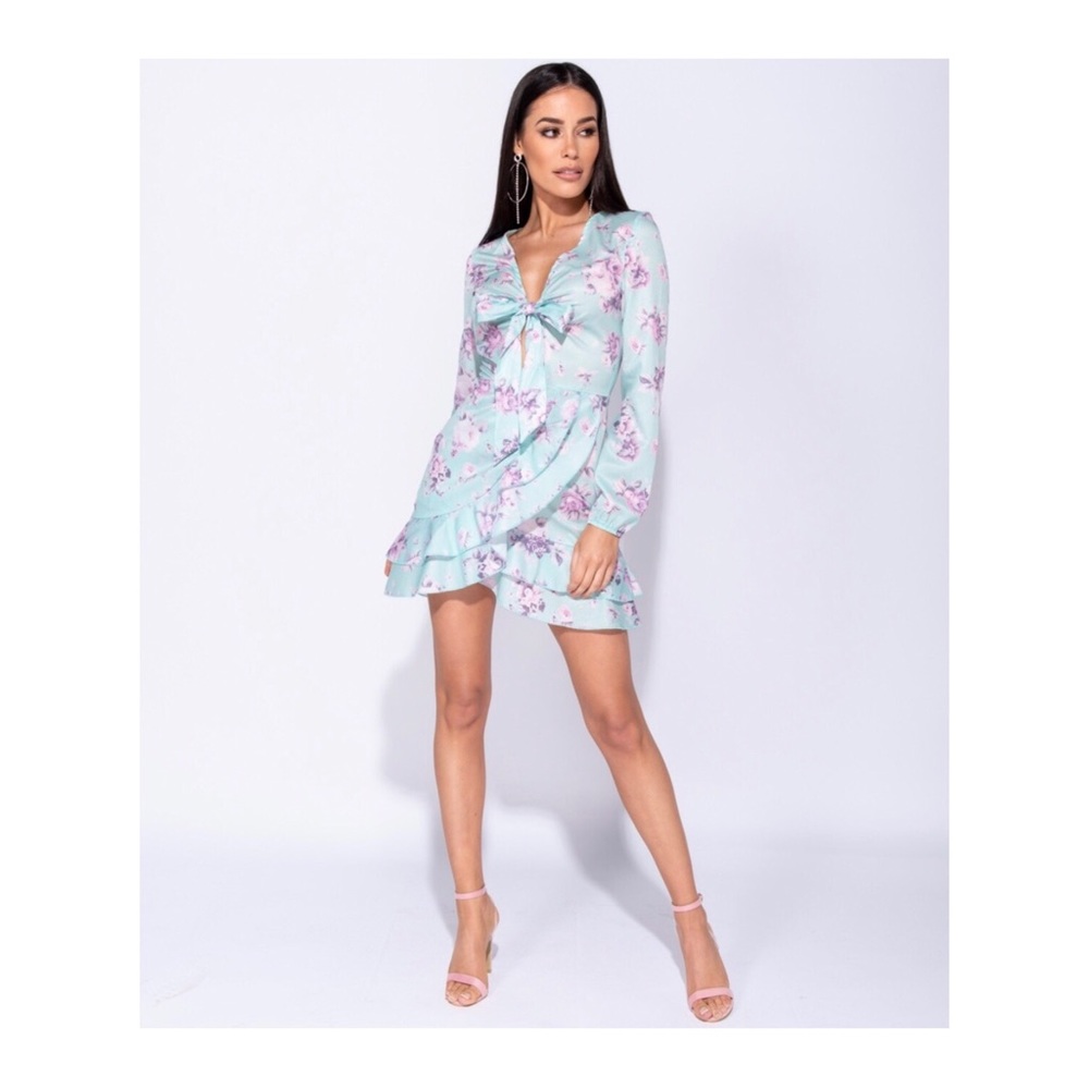 Floral Tie Front Wrap Dress Size 2 left